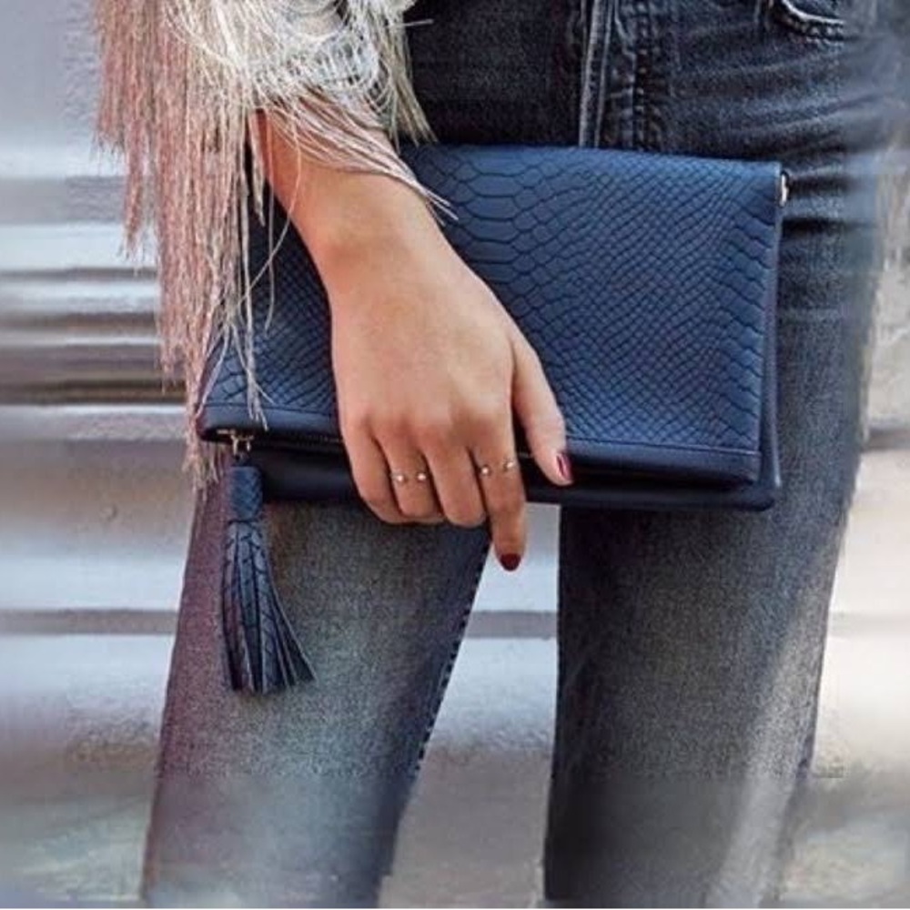 Gigi New York Rachel Fold-over Over Clutch Crossbody Navy Blue